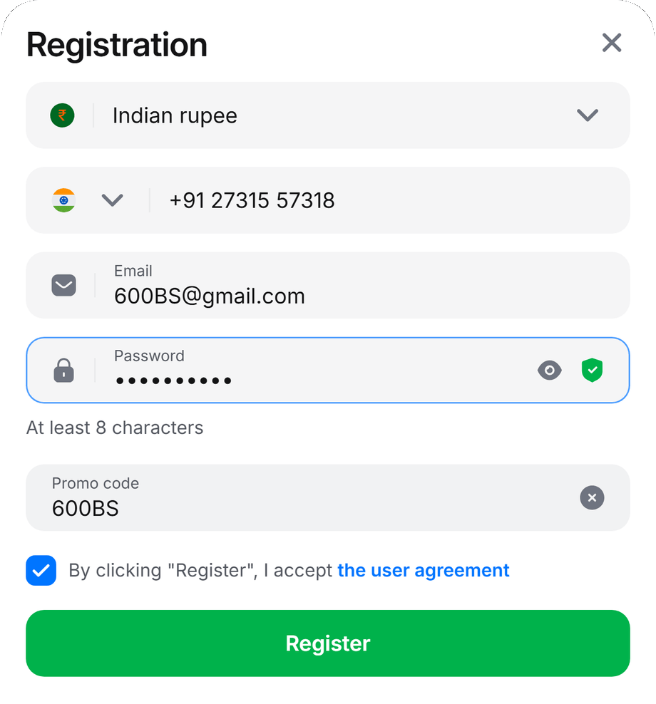 1Win India promo code 600BS — official registration INR +91, Register