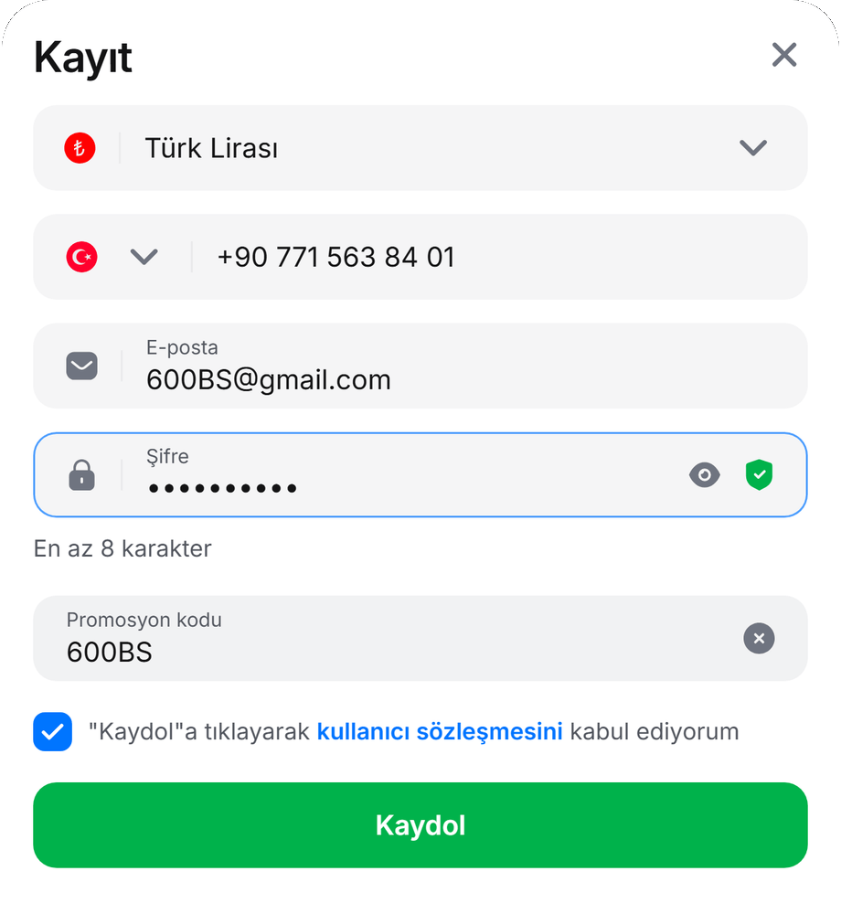1Win promosyon kodu 600BS — resmi kayıt, Türk lirası, +90, kod alanı
