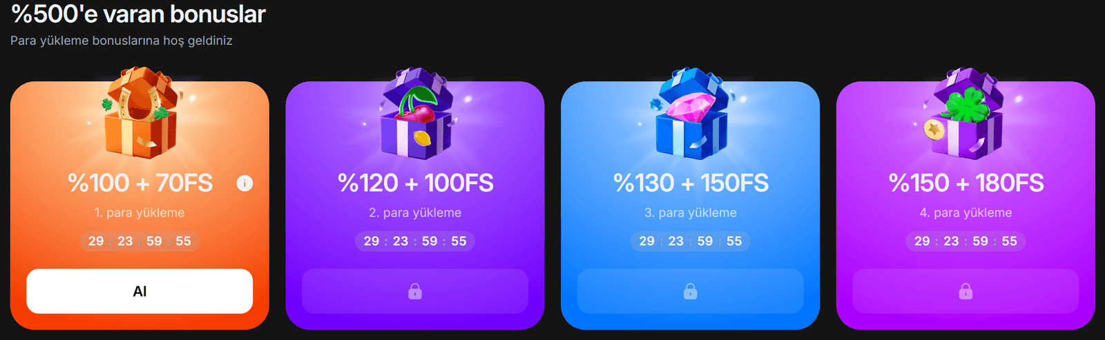 1Win hoş geldin %500 ekran — 1. yatırım %100 + 70 FS, %120 %130 %150, kod 600BS kayıtta