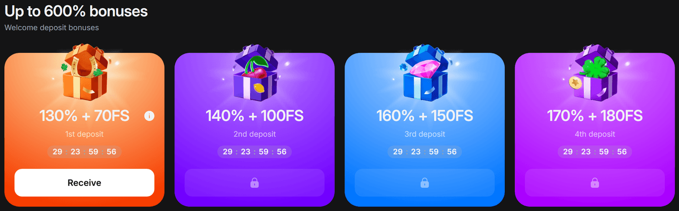 1Win bonus details — official USDT four-deposit ladder, not a first-deposit cap