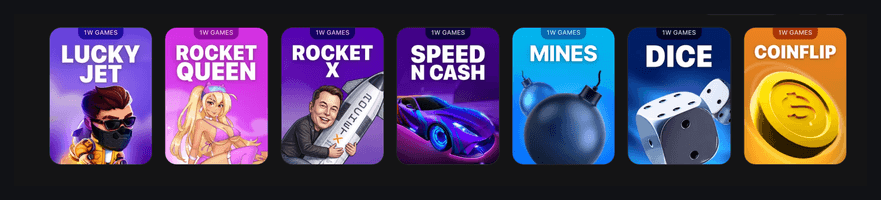 1Win Aviator promo code — official 1w games row Lucky Jet Mines Coinflip, no Aviator tile