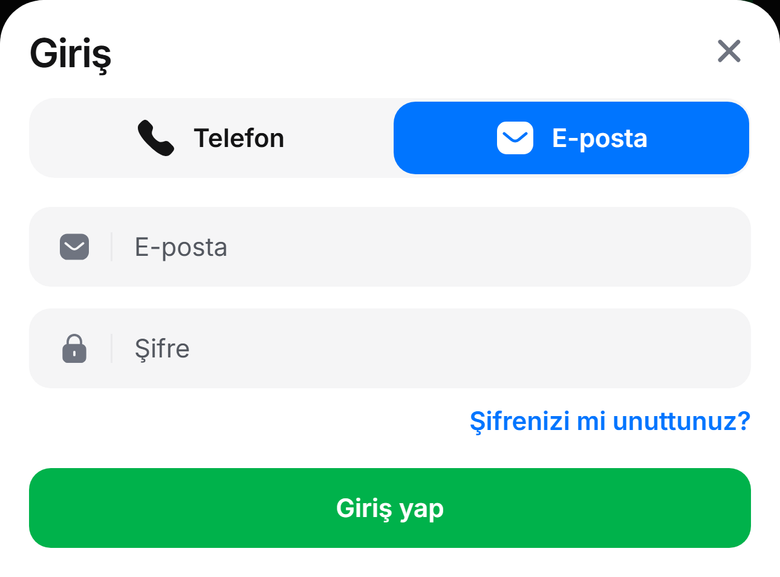 1Win girişi — resmi Email sekmesi, boş alanlar, promosyon kodu alanı yok
