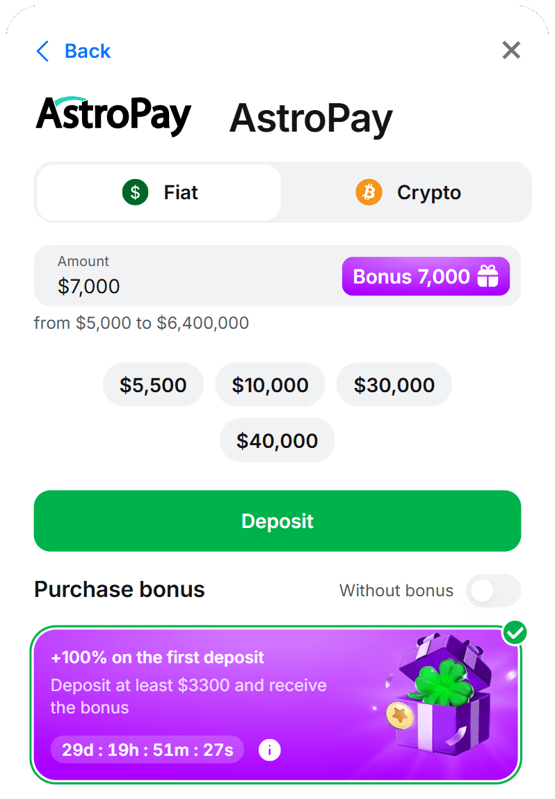 AstroPay 1Win Chile — formulario oficial +100% primer depósito en peso, no Opay