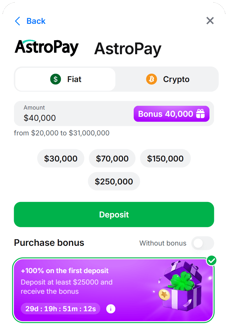 AstroPay 1Win Colombia — formulario oficial +100% primer depósito en peso, no Opay