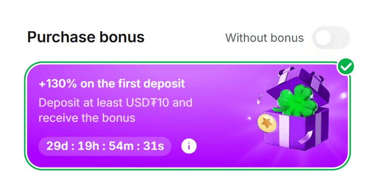 1Win USDT first deposit — official +130% card, bonus from USDT 10