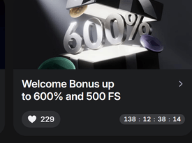 1Win cashback is not this tile — official Welcome Bonus up to 600% and 500 FS