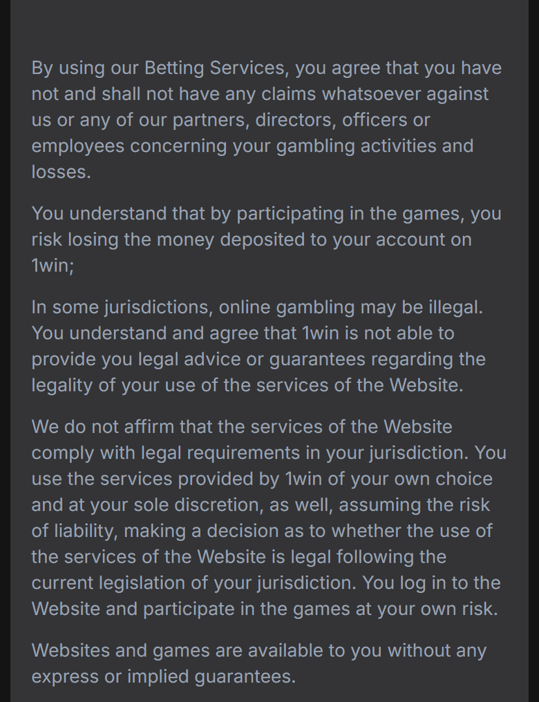 Is 1Win safe — official User Agreement: 1win does not affirm legality in your jurisdiction