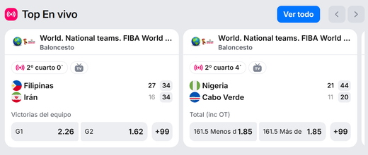 Apuestas deportivas 1Win — «Top En vivo», mercados en vivo con cuotas