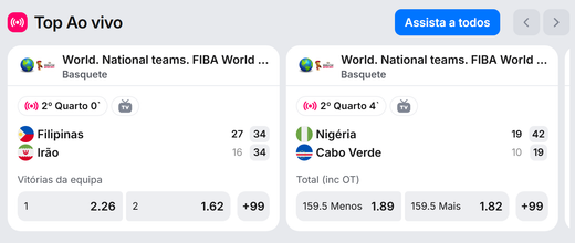 Apostas esportivas 1Win — «Top Ao vivo», mercados ao vivo com cotações